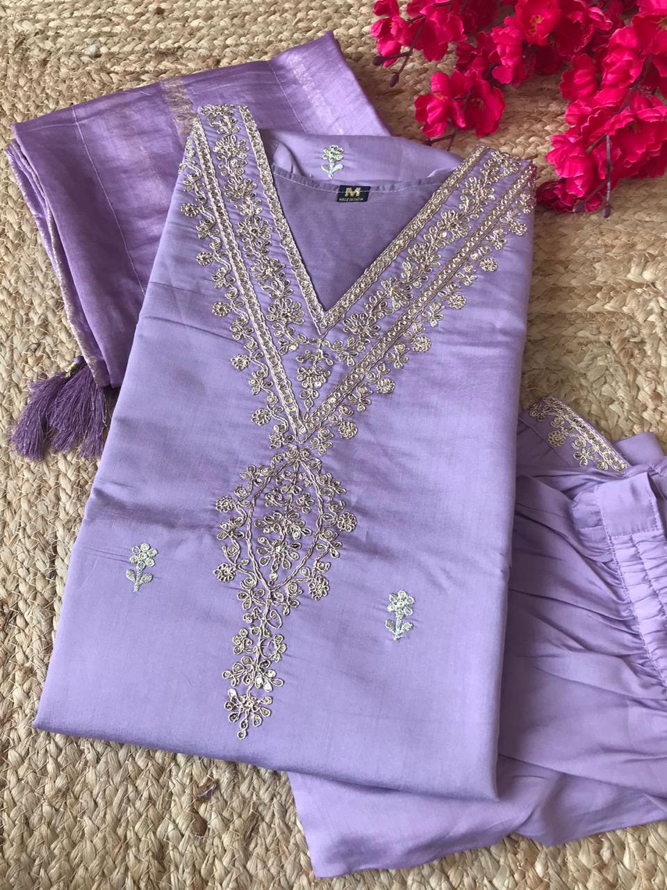 VT Designer Roman Silk Embroidery Kurti With Bottom Dupatta Wholesale Market In Surat
